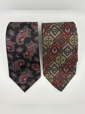 Lot 2 100% Silk Ties Christian Dior- Paisley And Geometric Patterns-Vintage